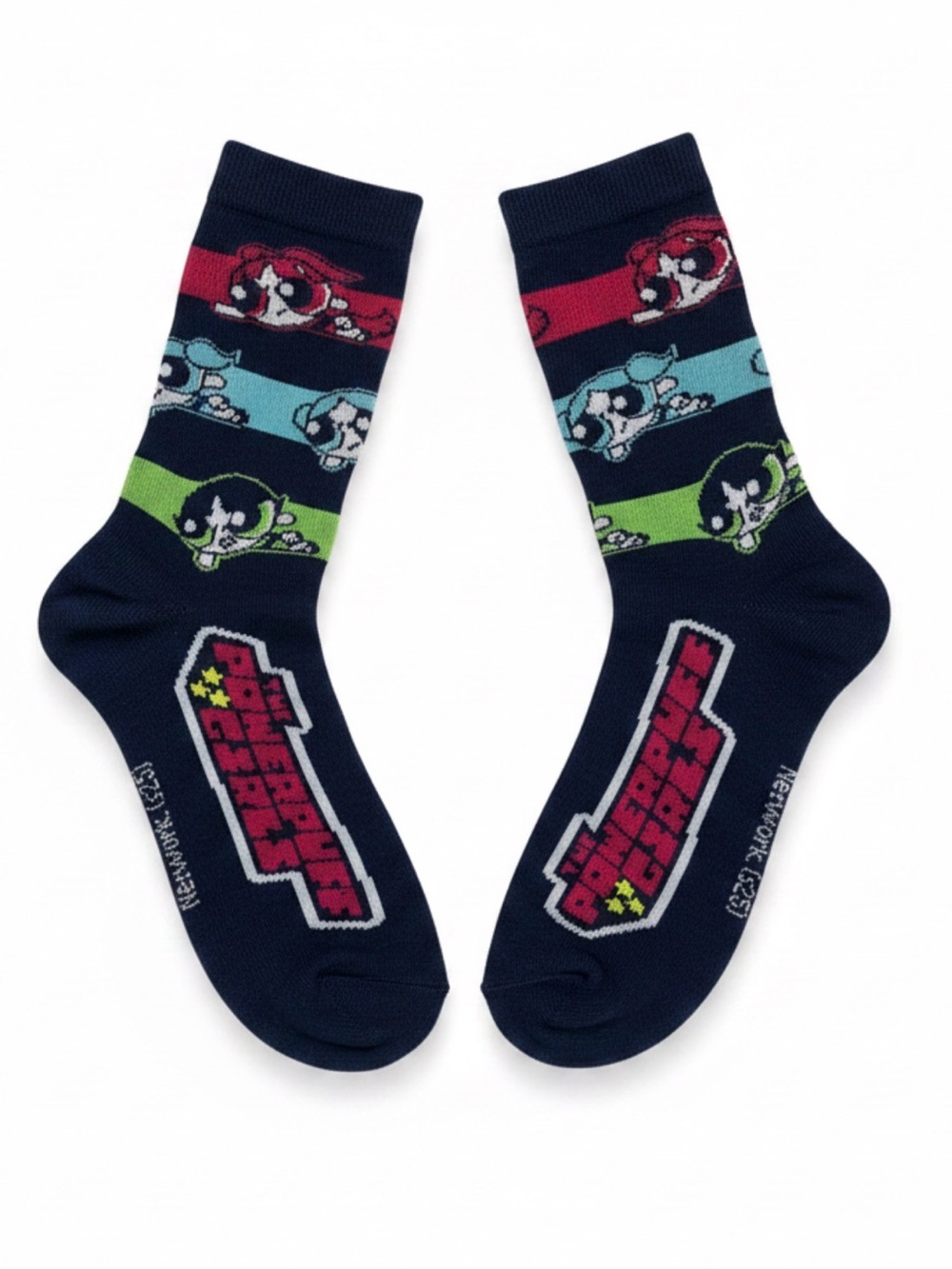Powerpuff Girls Navy Crew Socks - Girls Character Stripe